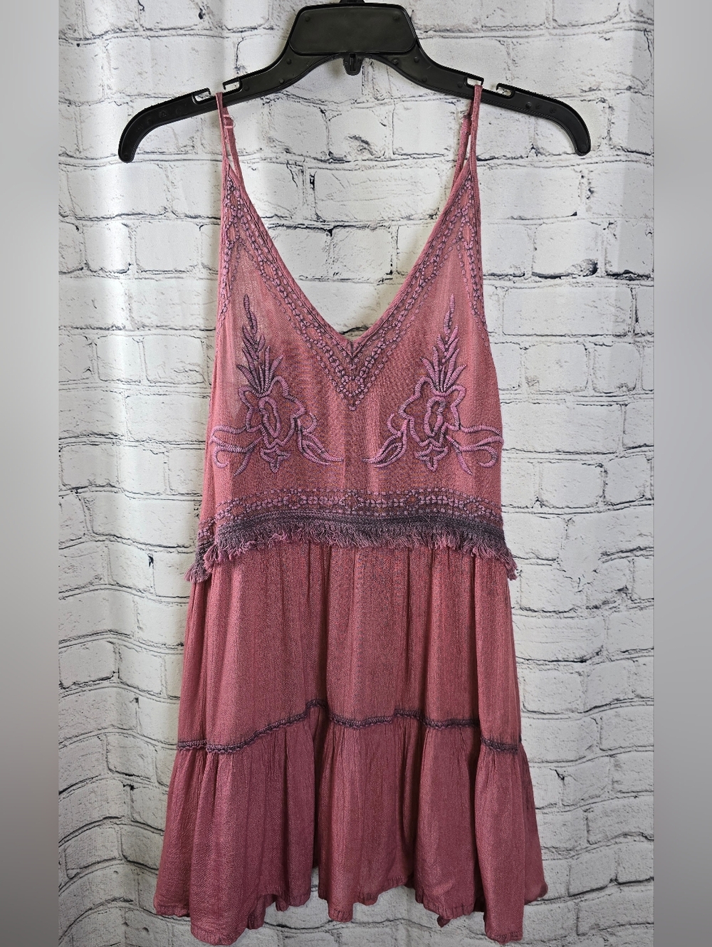 Sacred Threads‎ Lace-Embroidered Pink Boho Tiered Top Size L/XL